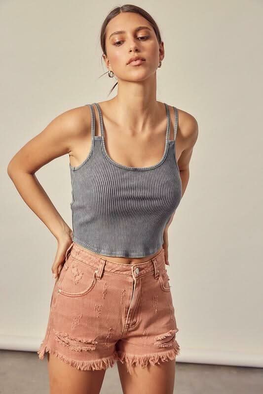 Grey Cropped Tank Top -  BohoPink