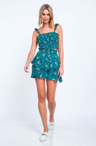 Gina Green Floral Print Two-Piece Dress - Outfit View