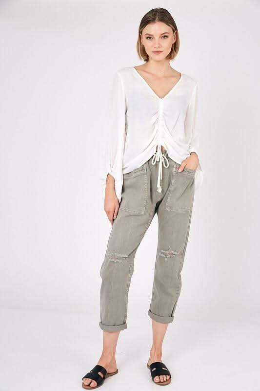 Don't Turn Back White Shirred Long Sleeve Top -  BohoPink