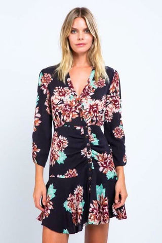 Valley Girl Black Floral Print Button-Down Mini Dress - from our Floral Mini Dresses