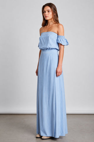 Malibu Chambray Blue Stripe Maxi Dress - Casual Style - Side View