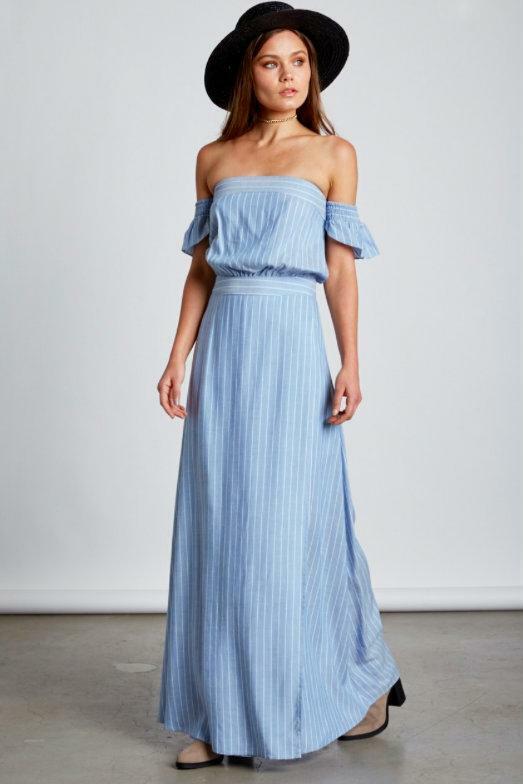 Chambray Off-the-Shoulder Maxi Dress