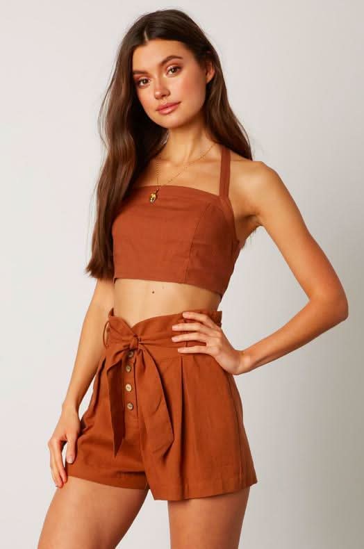 Jamie Cocoa Halter Crop Top -  BohoPink