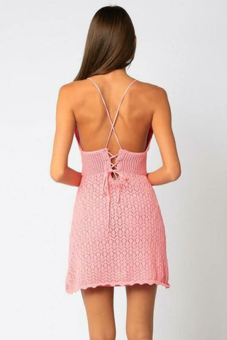Sea You Soon Pink Crochet Mini Dress - Back View