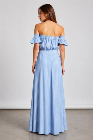 Malibu Chambray Blue Stripe Maxi Dress - Back View