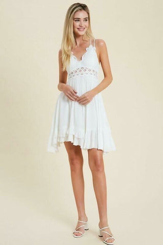 White Crochet Lace Mini Dress 