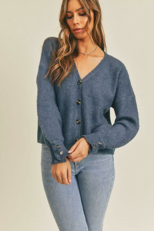 Cozy Feels Blue Puff Sleeve Cardigan -  BohoPink
