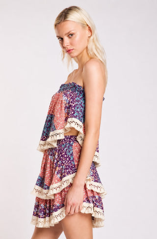 Summer Fields Blue and Blush Floral Print Strapless Two-Piece Set - Sie View