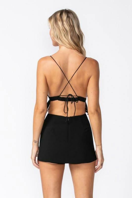 Jenny Black Eyelet Backless Ruffle Crop Top -  BohoPink