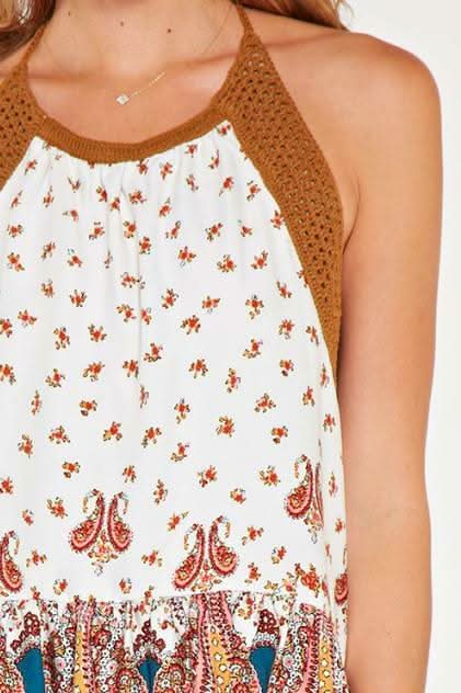 Erica Ivory Floral Print Crochet Halter Top -  BohoPink