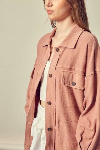 Good Time Rose Long Sleeve Button Down Top -  BohoPink