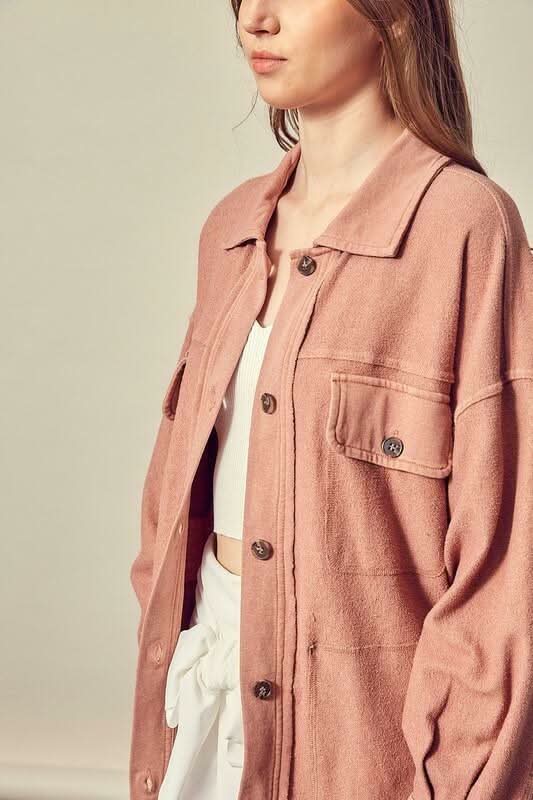 Good Time Rose Long Sleeve Button Down Top -  BohoPink