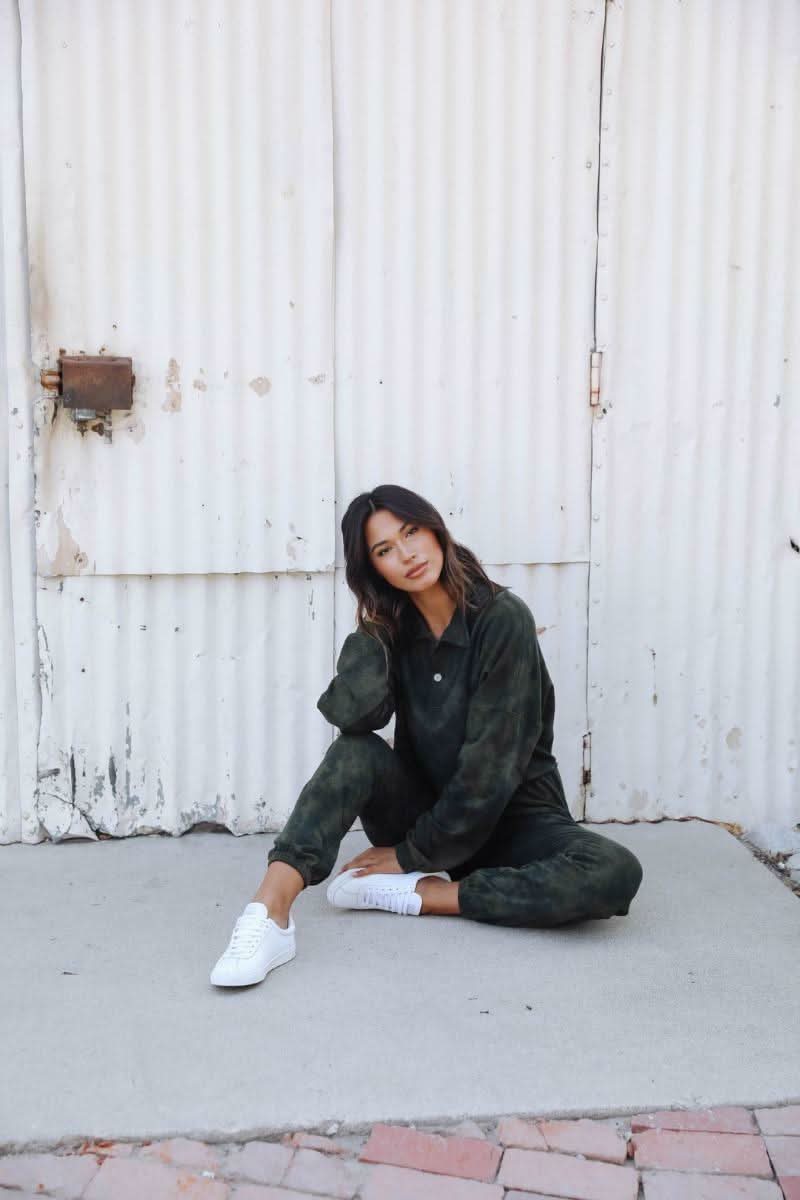 Just Go With It Olive Tie-Dye Drawstring Joggers -  BohoPink