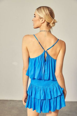 San Antonio Maldive Blue Ruffle Romper - Back View