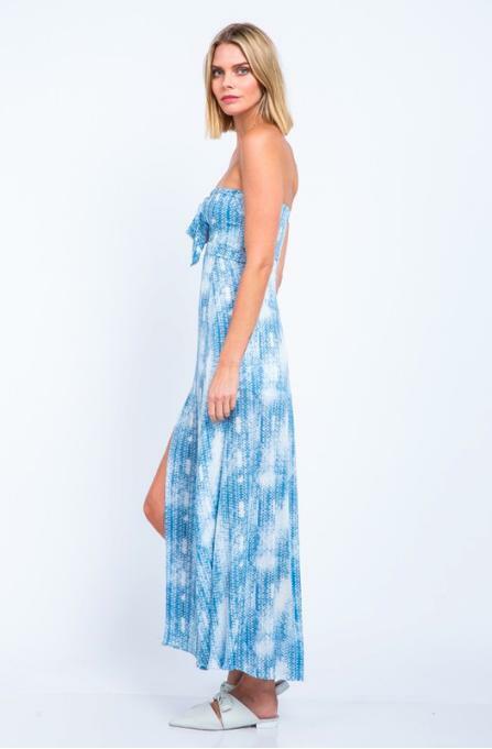 Blue Boho Print Maxi Dress