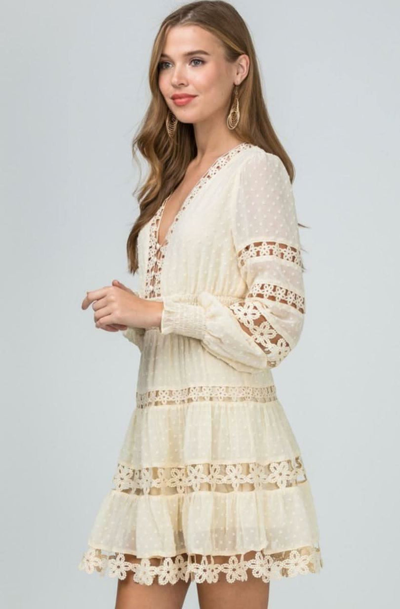 Ivory Long Sleeve Flare Mini Dress