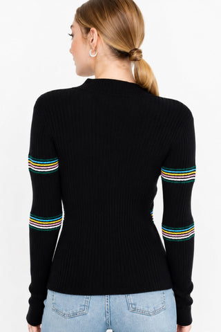 Follow the Rules Black Ribbed Mock Neck Top - Back View