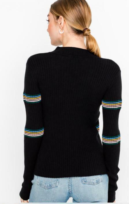 Follow the Rules Black Ribbed Mock Neck Top -  BohoPink