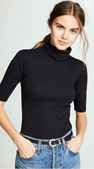 Black Short Sleeve Turtleneck Tee front