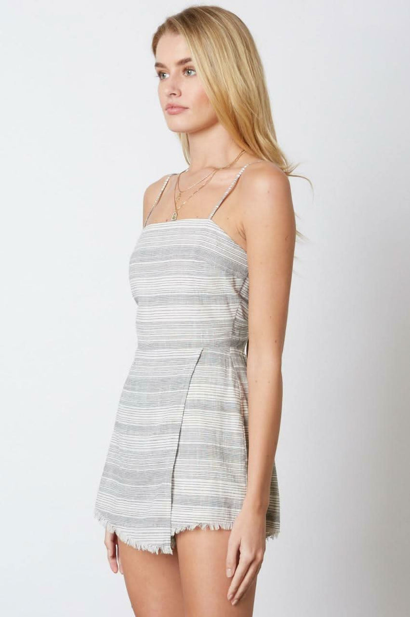 Black and White Striped Tie Back Romper