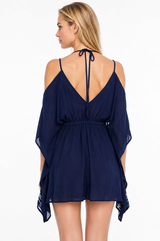 Summer in Mykonos Navy Blue Poncho Romper - Back View