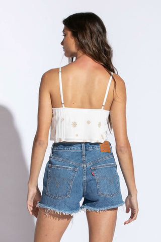 Kim White and Tan Embroidered Floral Crop Top back view | Boho Pink