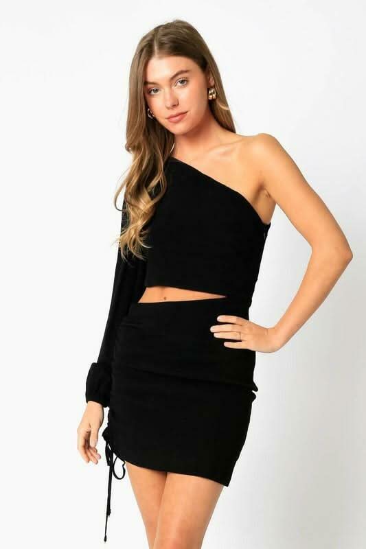 Black One Sleeve Mini Dress 