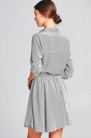 Emily Black and White Striped Skater Shirt Dress back