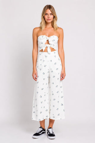 London Garden White Floral Print Double Tie-Front Jumpsuit - Front View