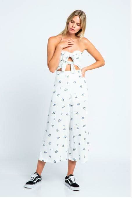 White Floral Strapless Jumpsuit