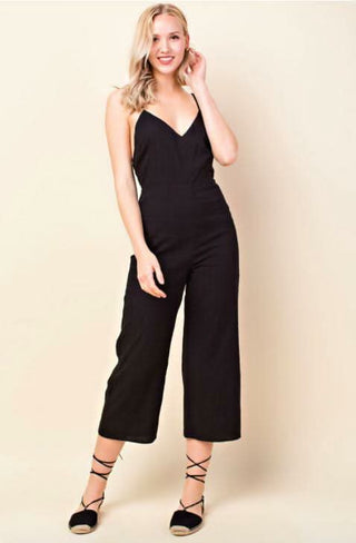 Little Havana Black Cropped Jumpsuit - Front View