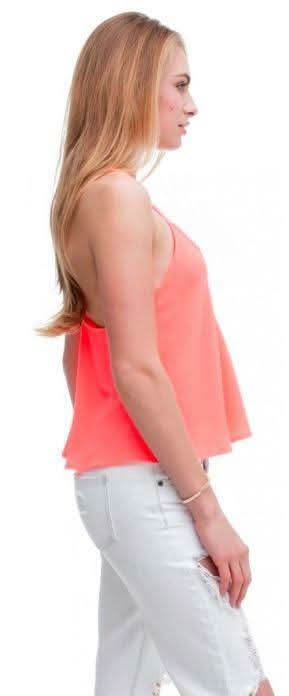 Neon coral lace trim tank top