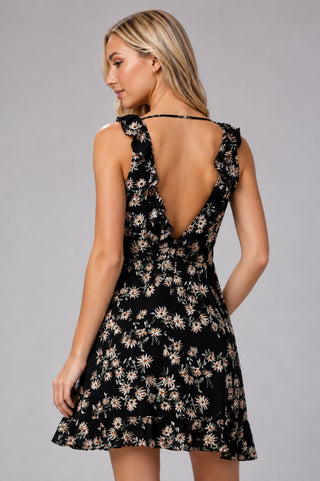 Garden Party Floral Print Ruffle Dress - Back View
