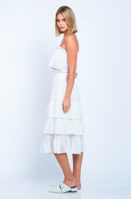 Isabella White Strapless Two-Piece Midi Dress -  BohoPink