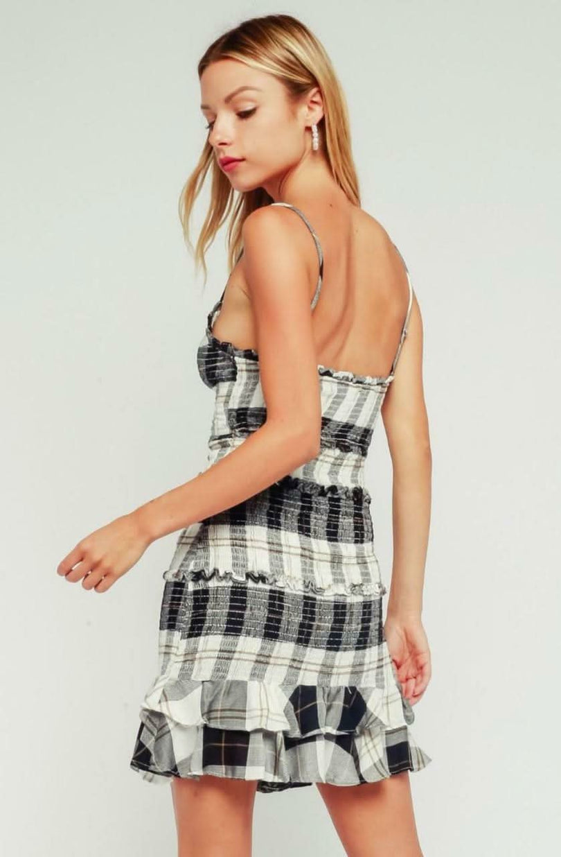 Plaid Smocked Cami Ruffle Mini Dress