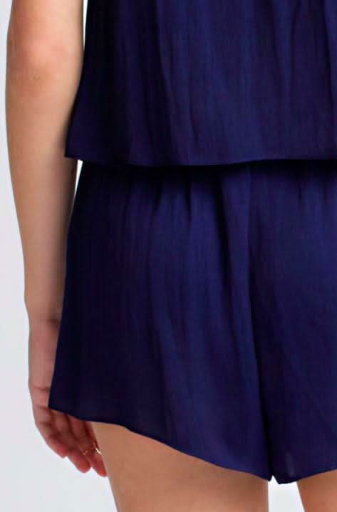 Gaea Navy Satin Strapless Romper -  BohoPink