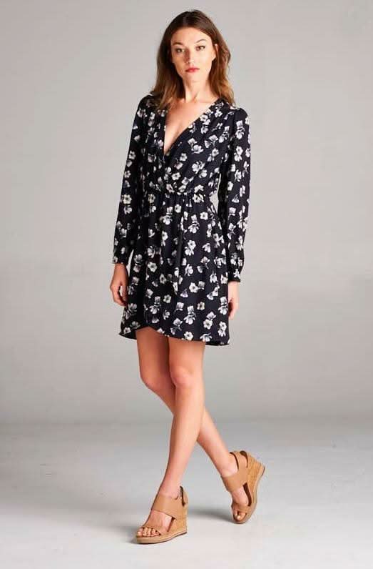 Navy Floral Wrap Dress