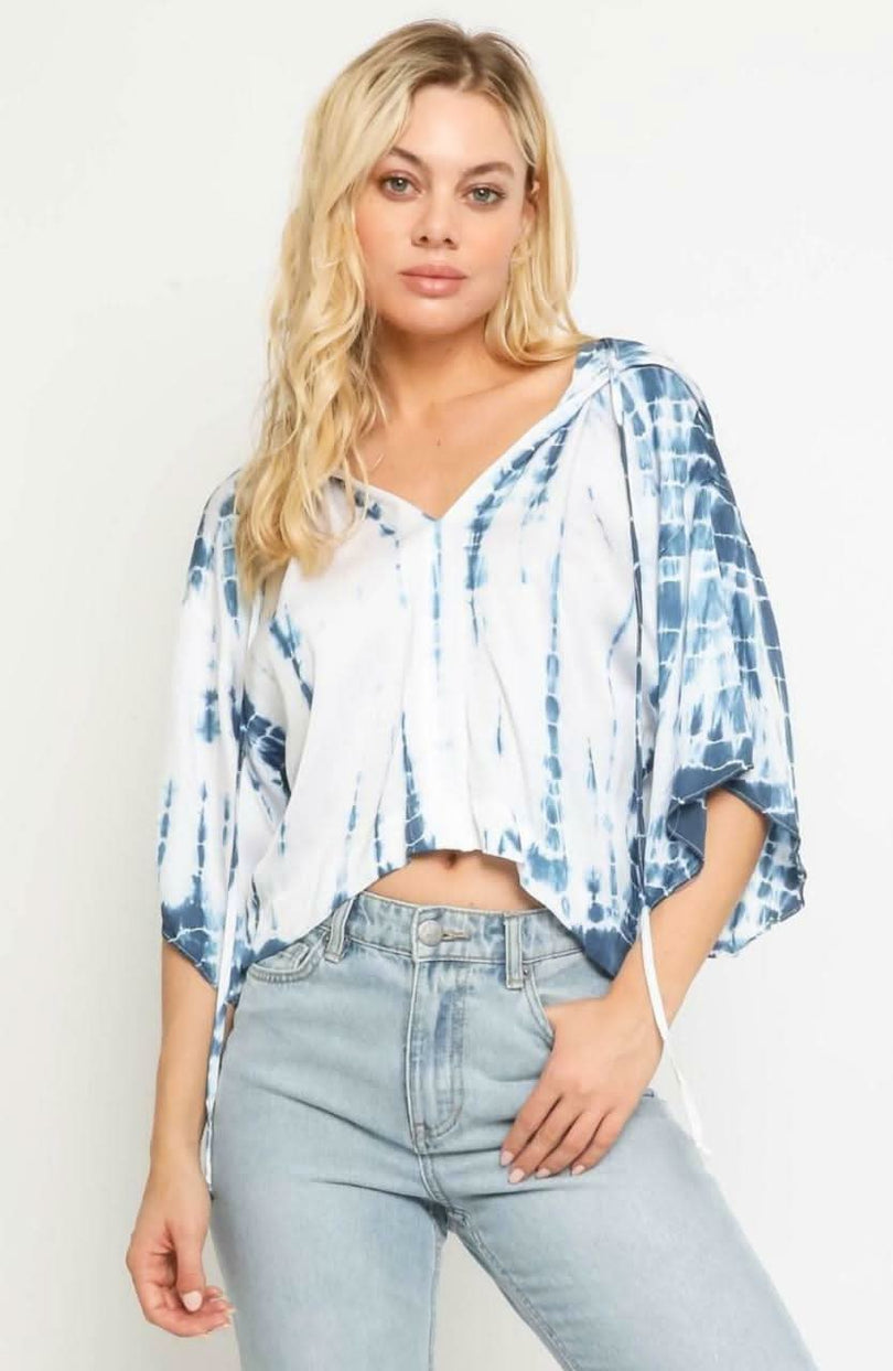 Baja Boho Blue and White Tie-Dye Hooded Top -  BohoPink