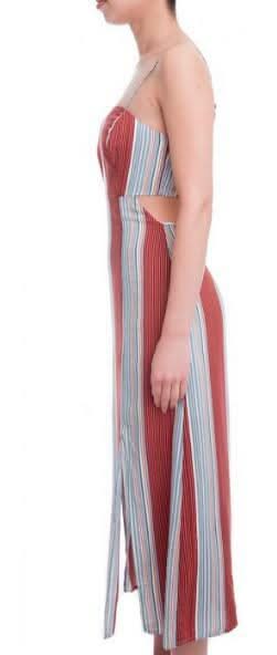 Illusion Red Striped Midi Dress - Side View