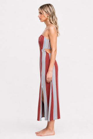 Illusion Red Striped Midi Dress - Side View