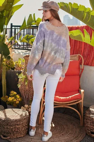 Easy Vibes Lavender Tie-Dye Snag Sweater - Back View