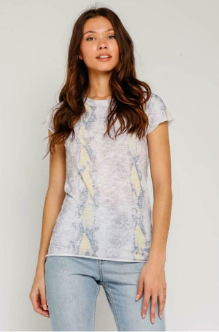 Groovy Vibes Girlfriend Blush and Yellow Snake Print Tee -  BohoPink