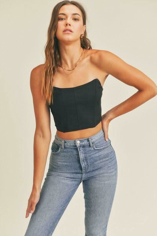 Charlie Black Strapless Crop Top -  BohoPink