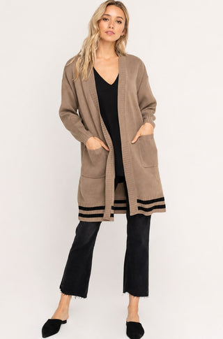 Bianca Taupe and Black Cardigan Sweater - Outfit View