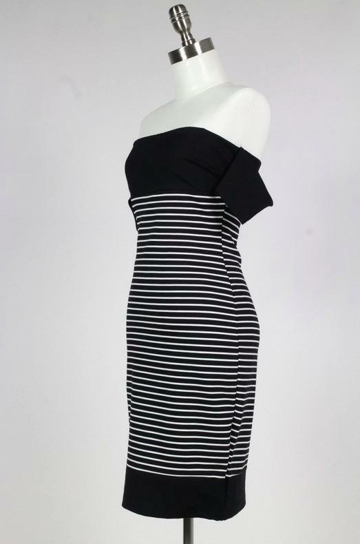 Black and White Striped Bardot Midi Dress