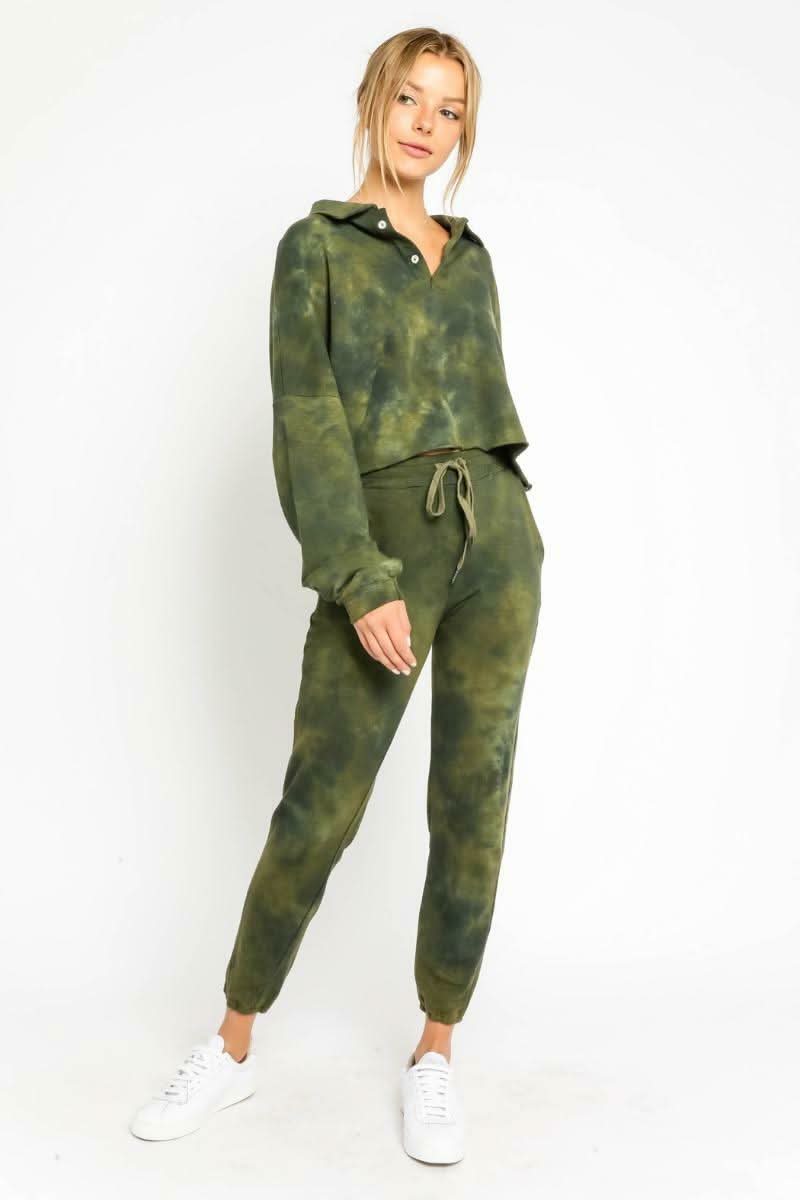 Just Go With It Olive Tie-Dye Drawstring Joggers -  BohoPink