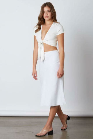 White summer midi skirt with bias silhouette