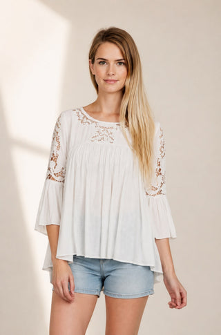 Joy White Lace Babydoll Top - Front View