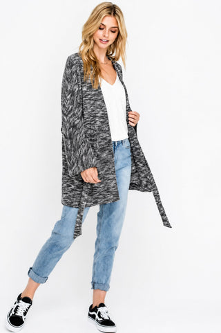 Sasha Black Space Dye Kimono Sleeve Cardigan - Outfit View
