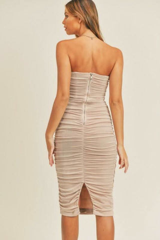 Serenity Champagne Strapless Midi Dress - Back View